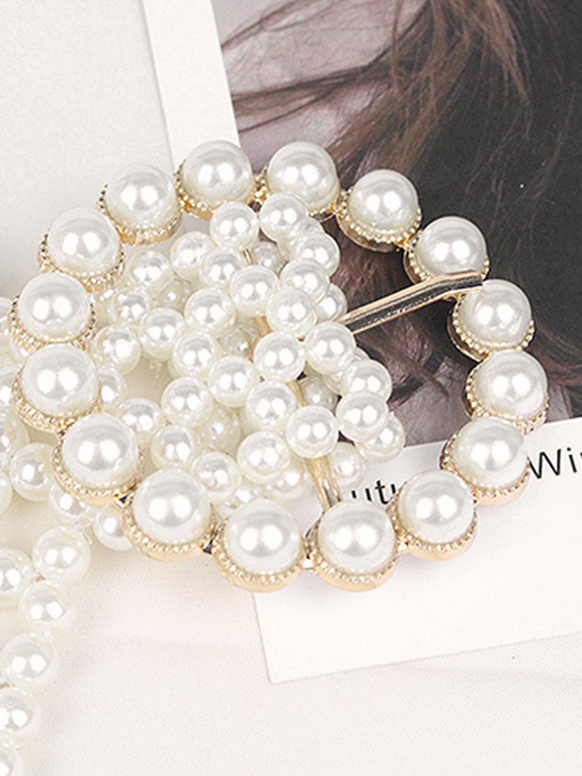 Elegant Braided Imitation Pearls Wide Belt Dress Decorative Hollow Out Waist Belt