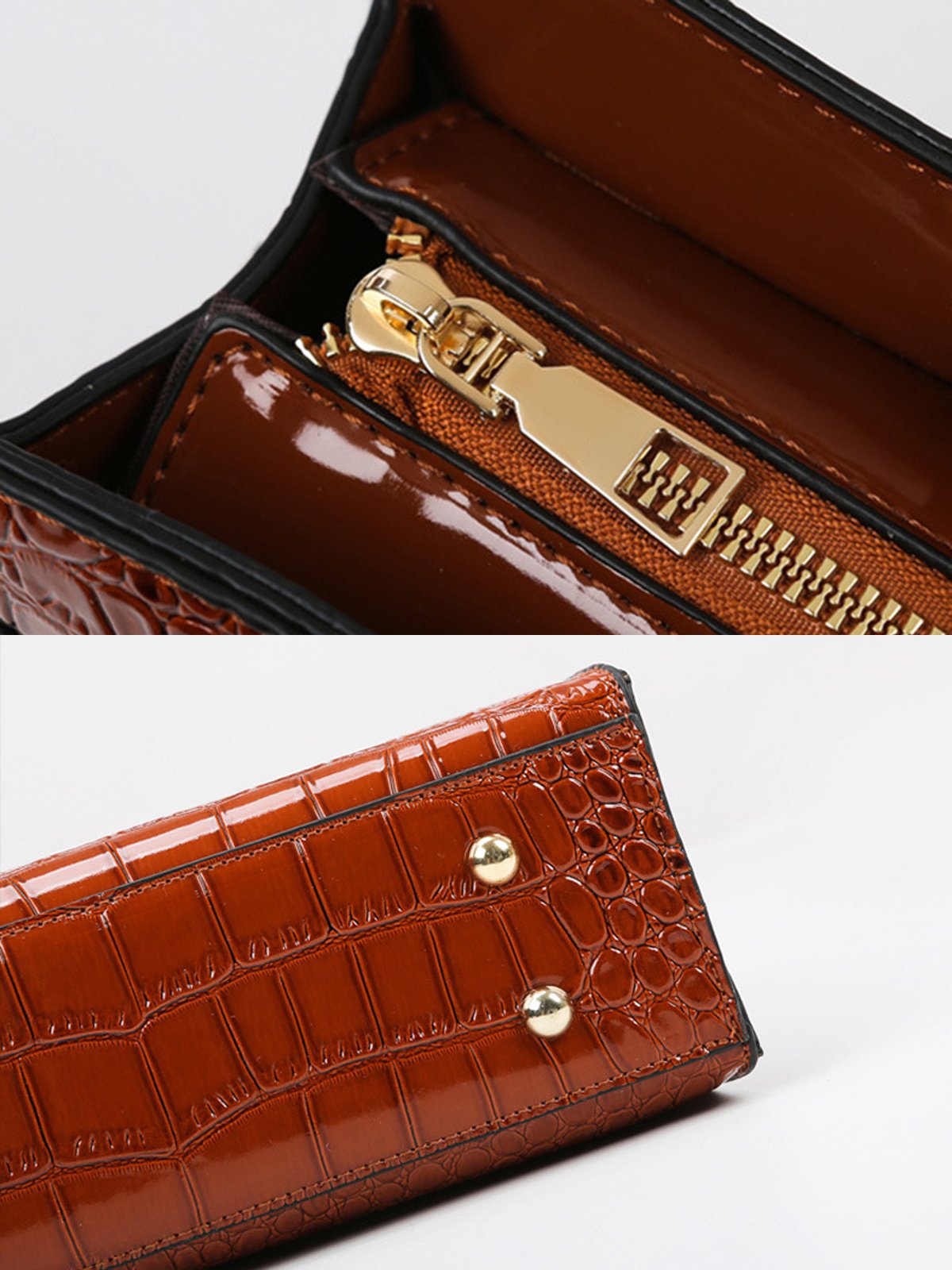 Crocodile Embossed Handbag Commuting Patent PU Leather Square Crossbody