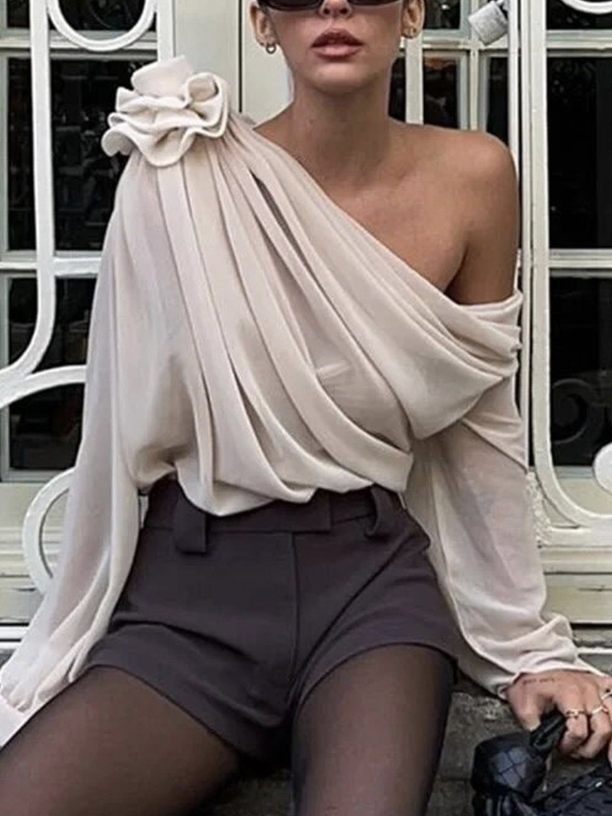 Asymmetrical Loose Plain Elegant Long Sleeve Shirt