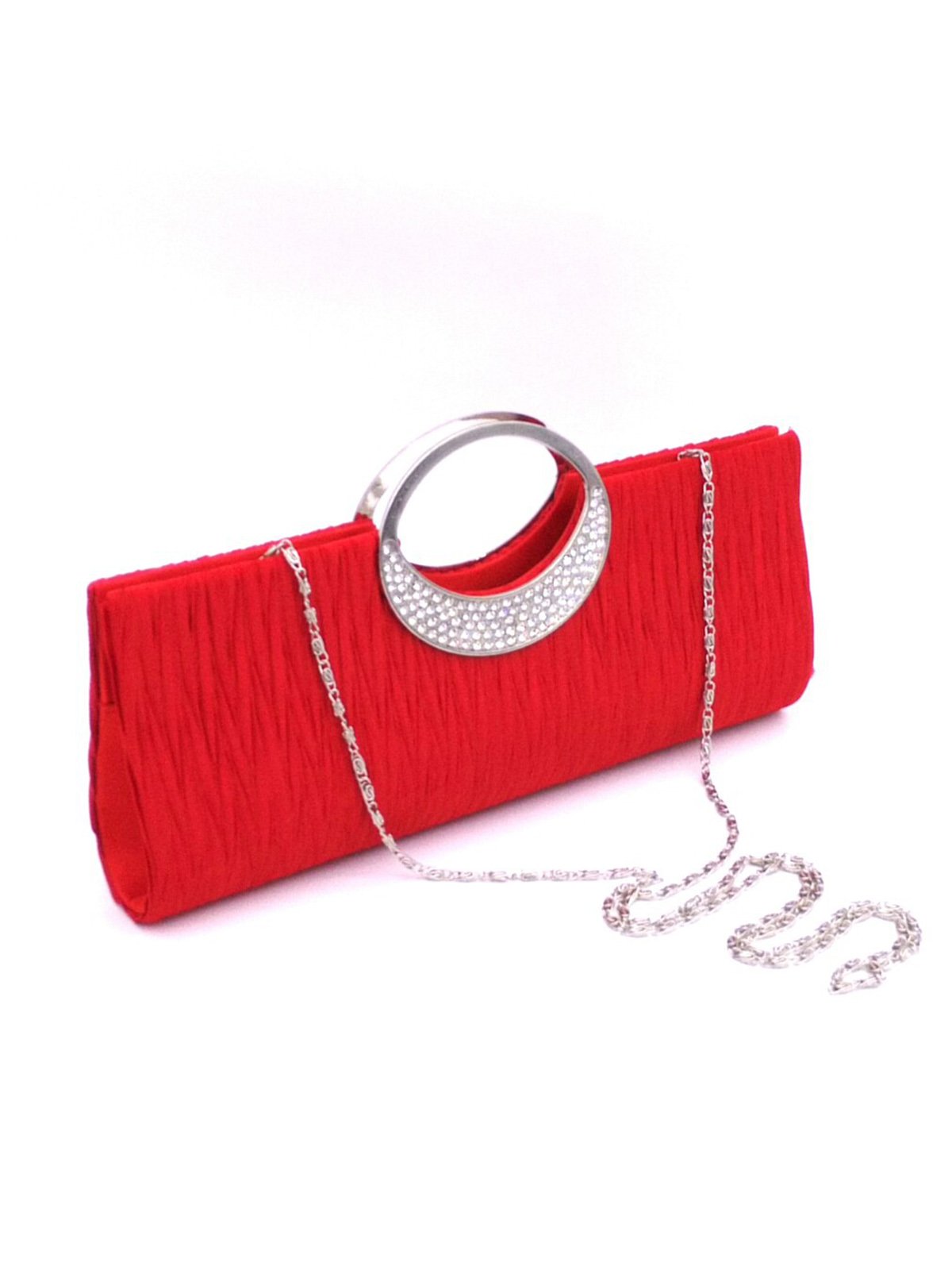 Sparkling Rhinestone Bracelet Handbag Ruched Satin Party Clutch Bag
