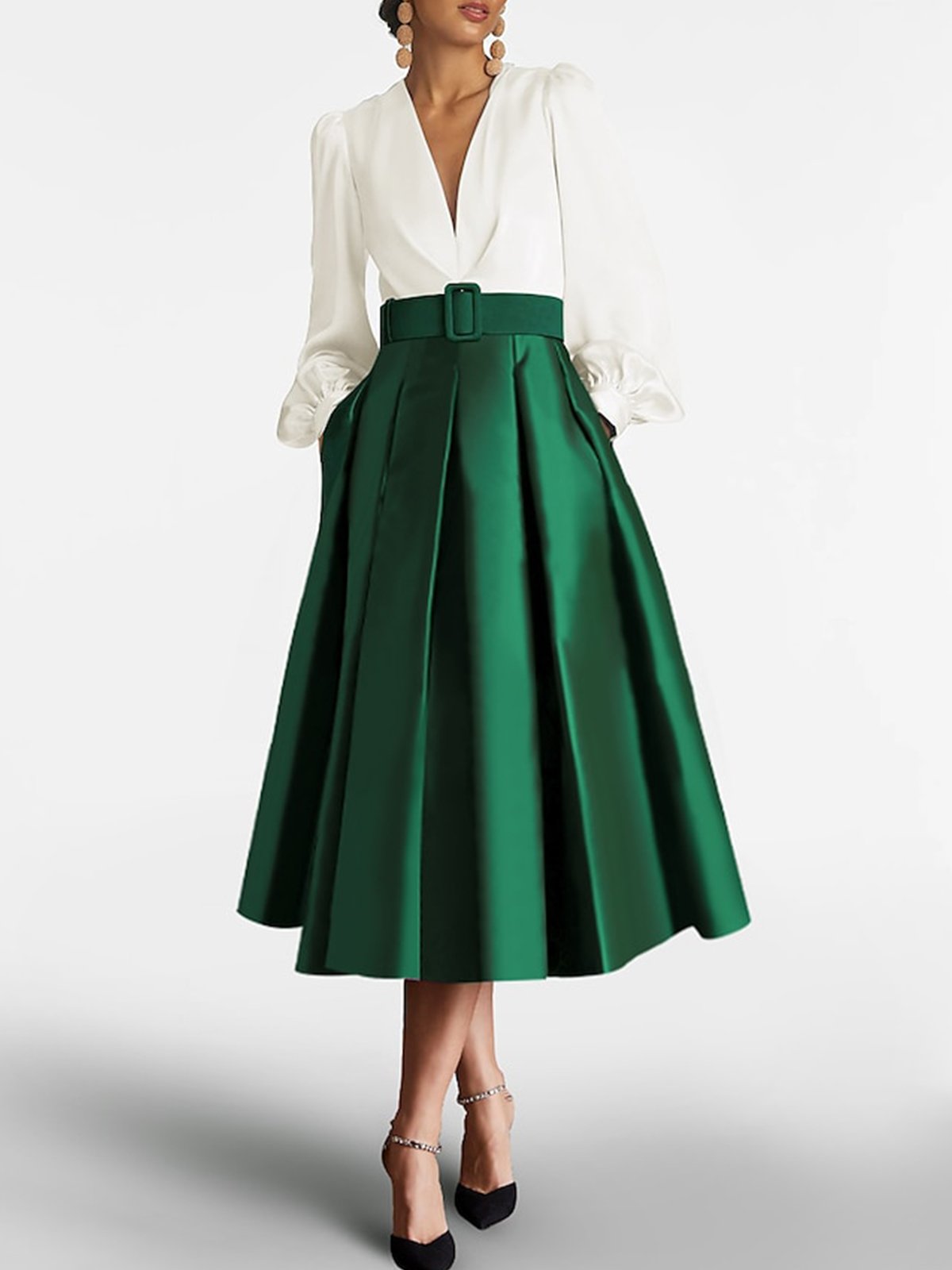Loose Plain Elegant Skirt With Belt