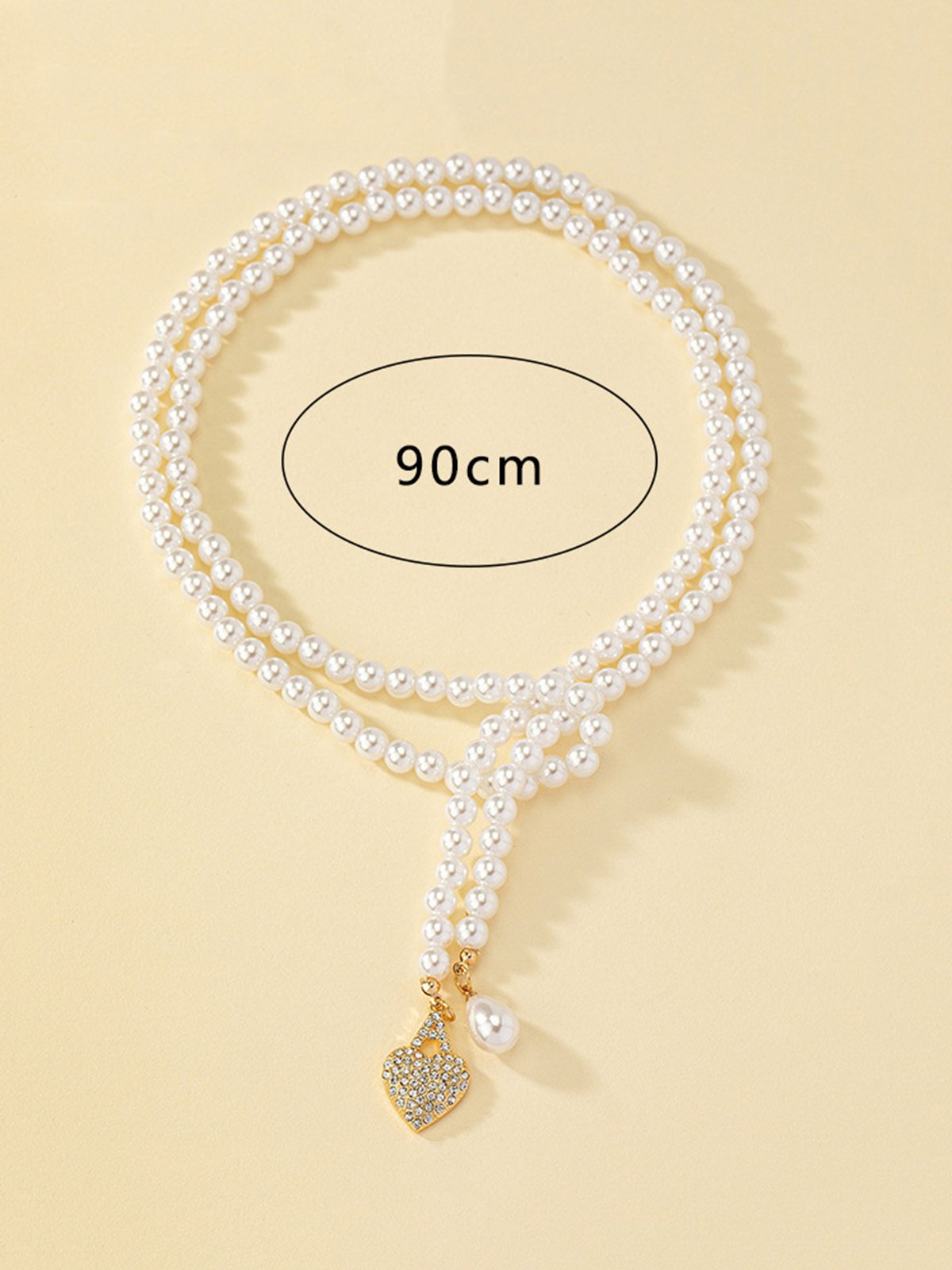 Elegant Imitation Pearls Tassel Rhinestone Heart Pendant Necklace