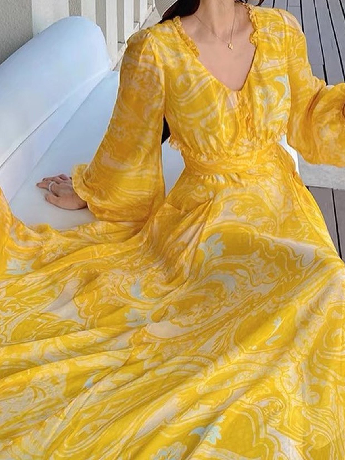 Abstract Urban V Neck Loose Dress stylewe