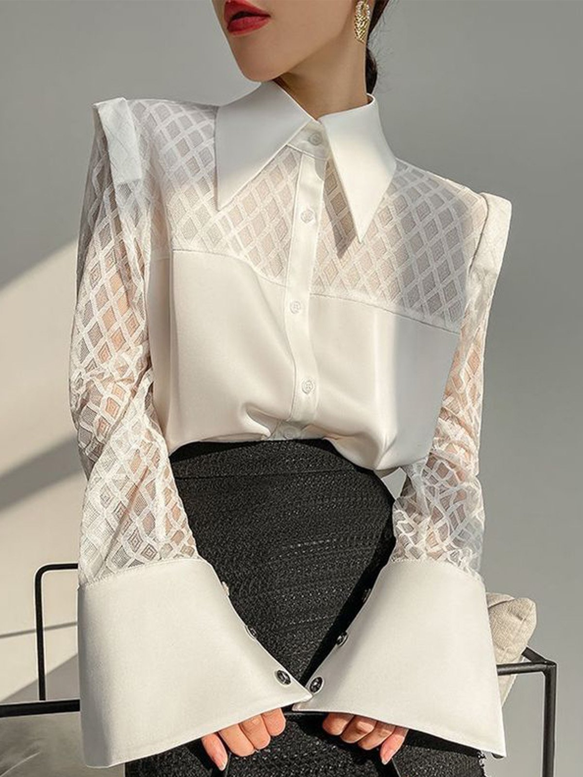 Loose Shirt Collar Urban Plain Blouse