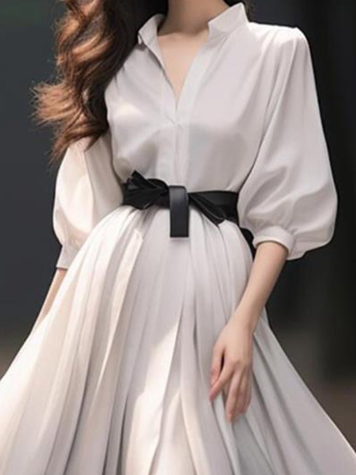 Elegant Floral Print  Half Sleeve  Shirt Collar Dress