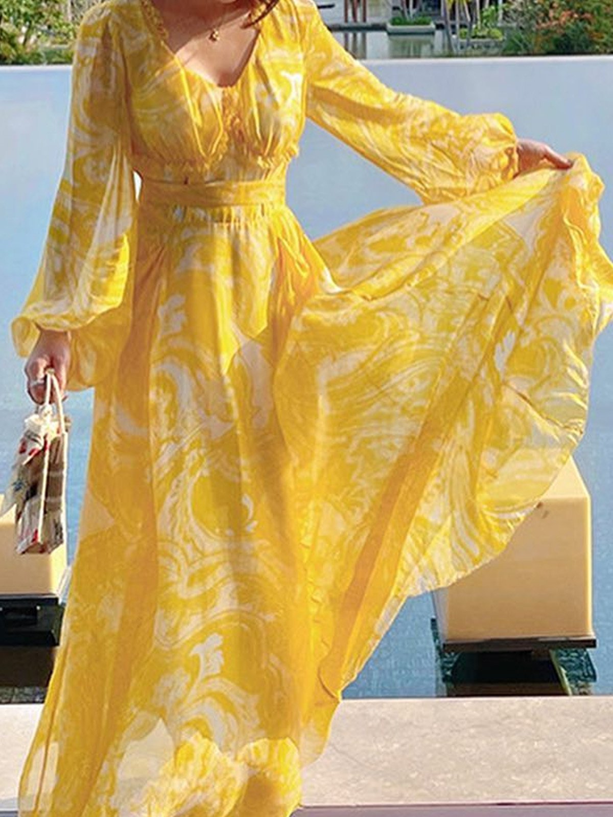 Abstract Urban V Neck Loose Dress stylewe