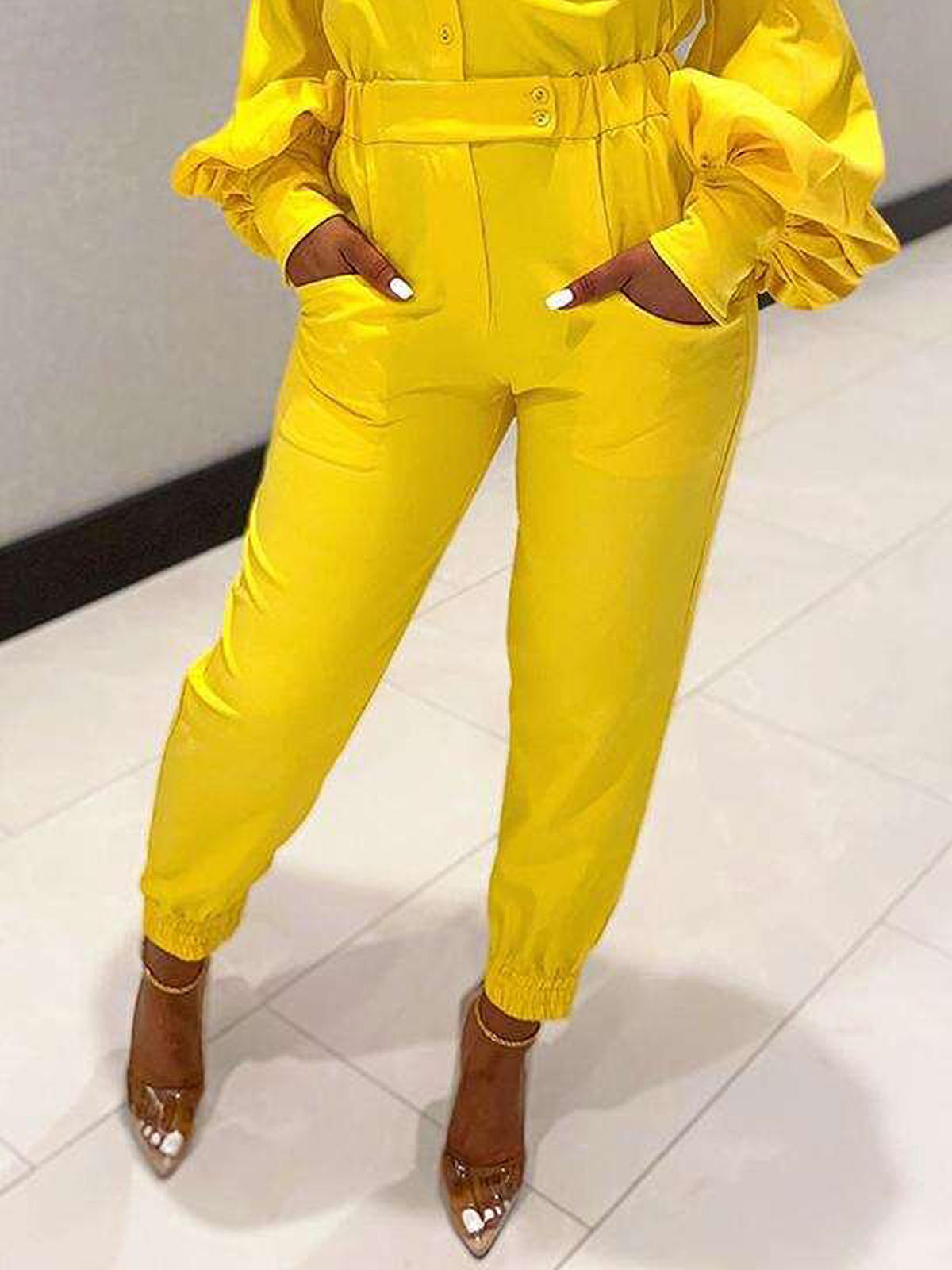 Plain Regular Fit Urban Long Pants Ankle Banded Pants stylewe