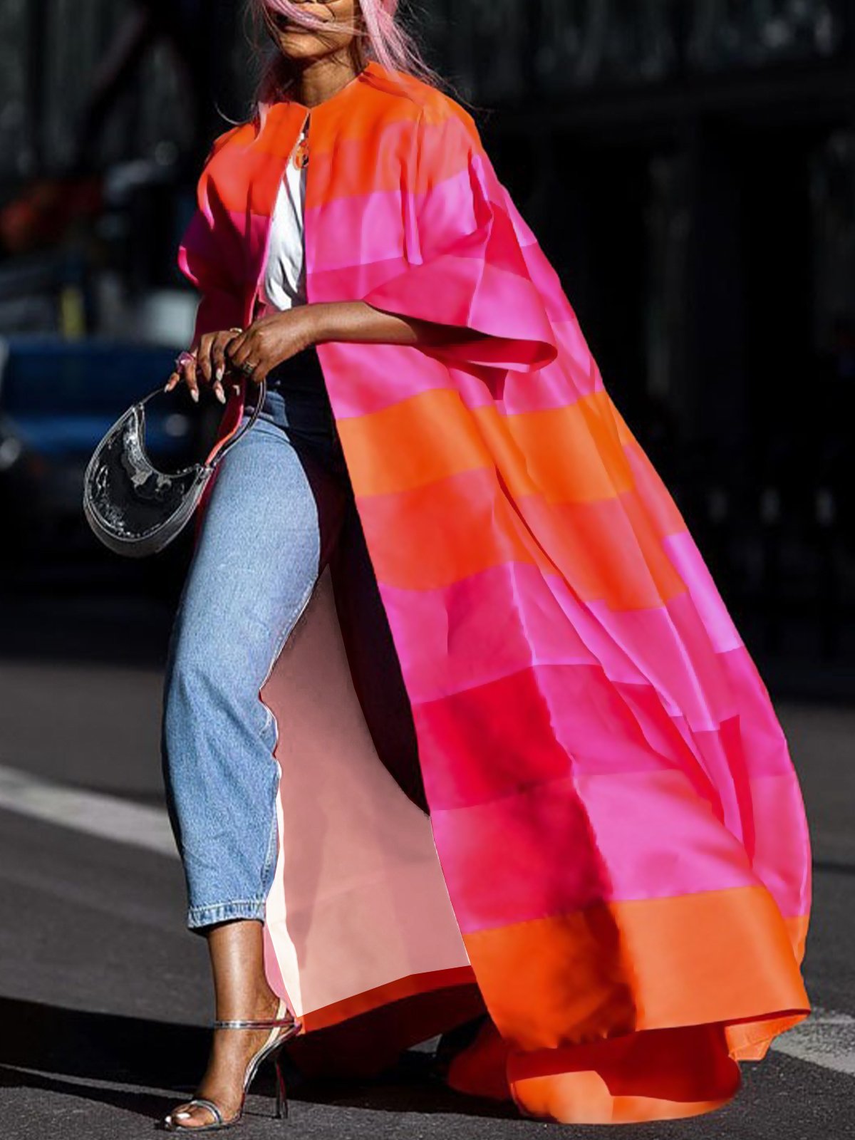 Striped Urban Three Quarter Sleeve Long Loose Kimono stylewe