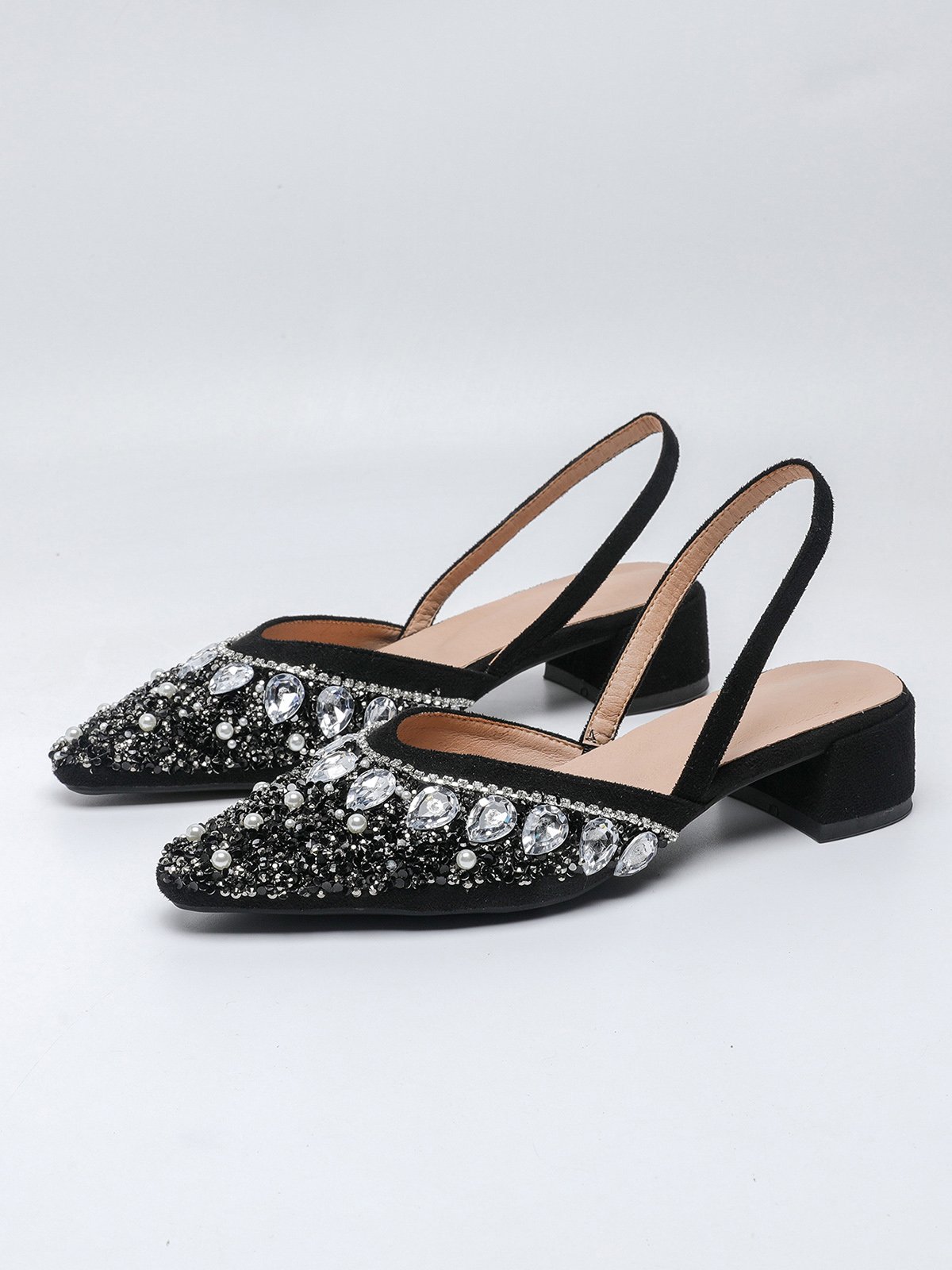 Sparkling Rhinestone Party Block Heel Toe-covered Sandals