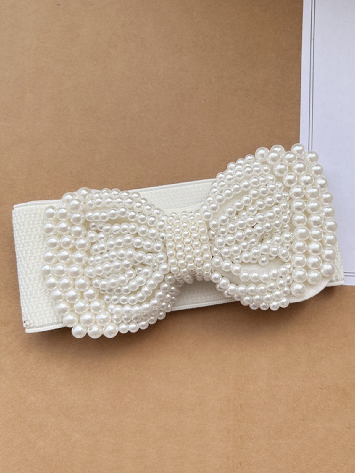Elegant Imitation Pearl Bowknot Waist Belt Dress Elastic Girdle
