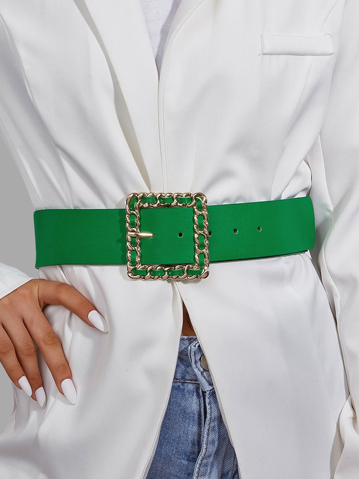 Casual Braided Square Buckle Wide Waist Belt