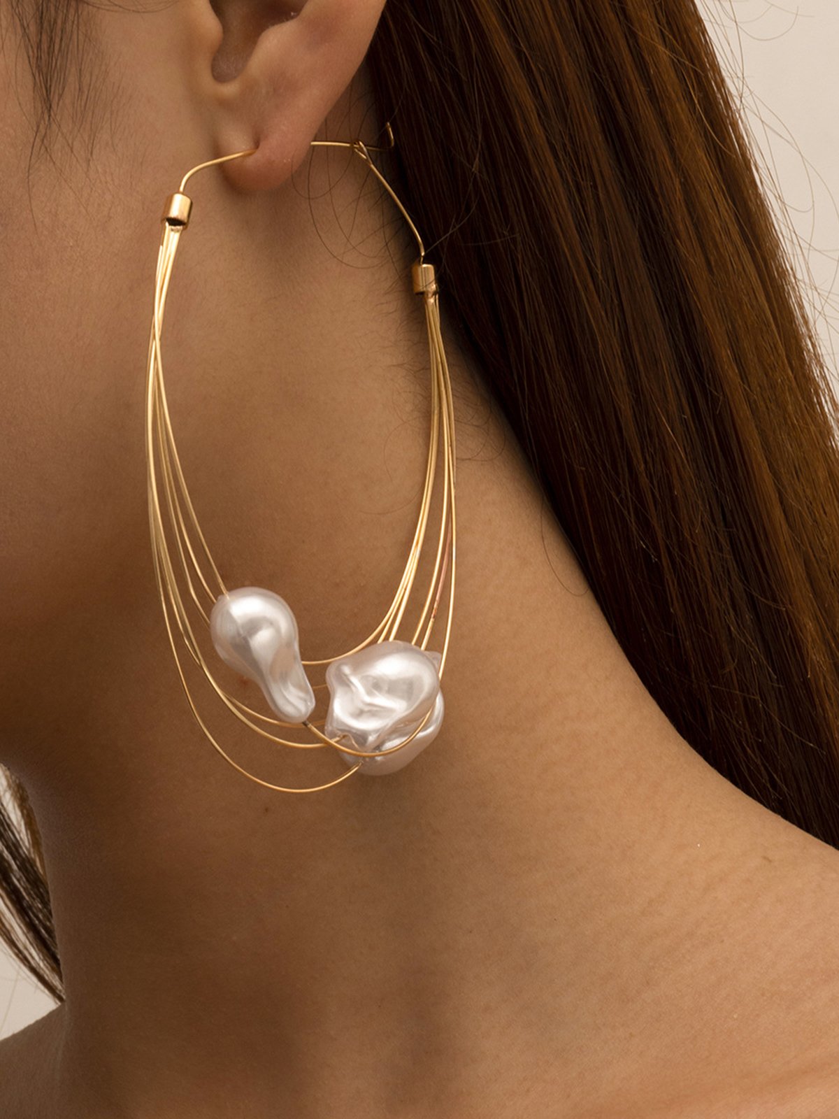 Baroque Style Imitation Pearl Multi-layer Hoop Earrings