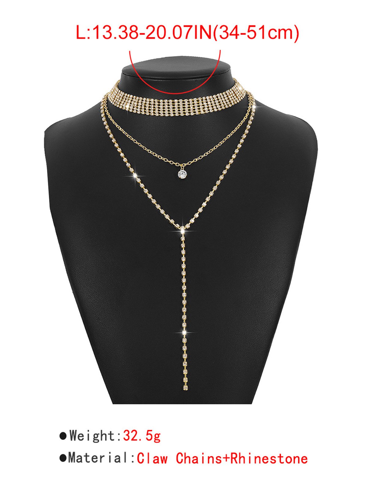 1 Set Multi-Layered Rhinestone Tassel Y-Shape Necklace