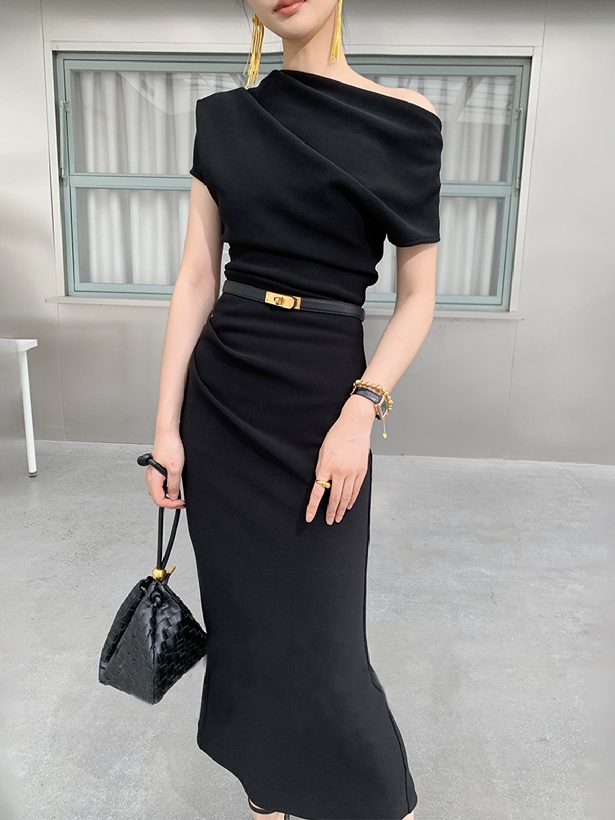 Short Sleeve Asymmetrical Urban Regular Fit Dress