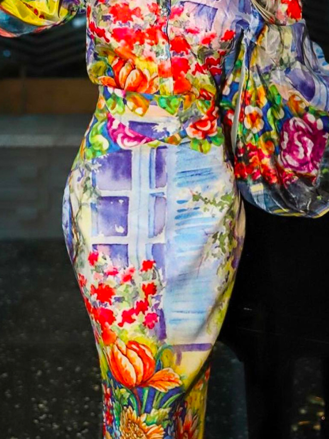 Plus Size Elegant Floral Regular Fit Midi Skirt