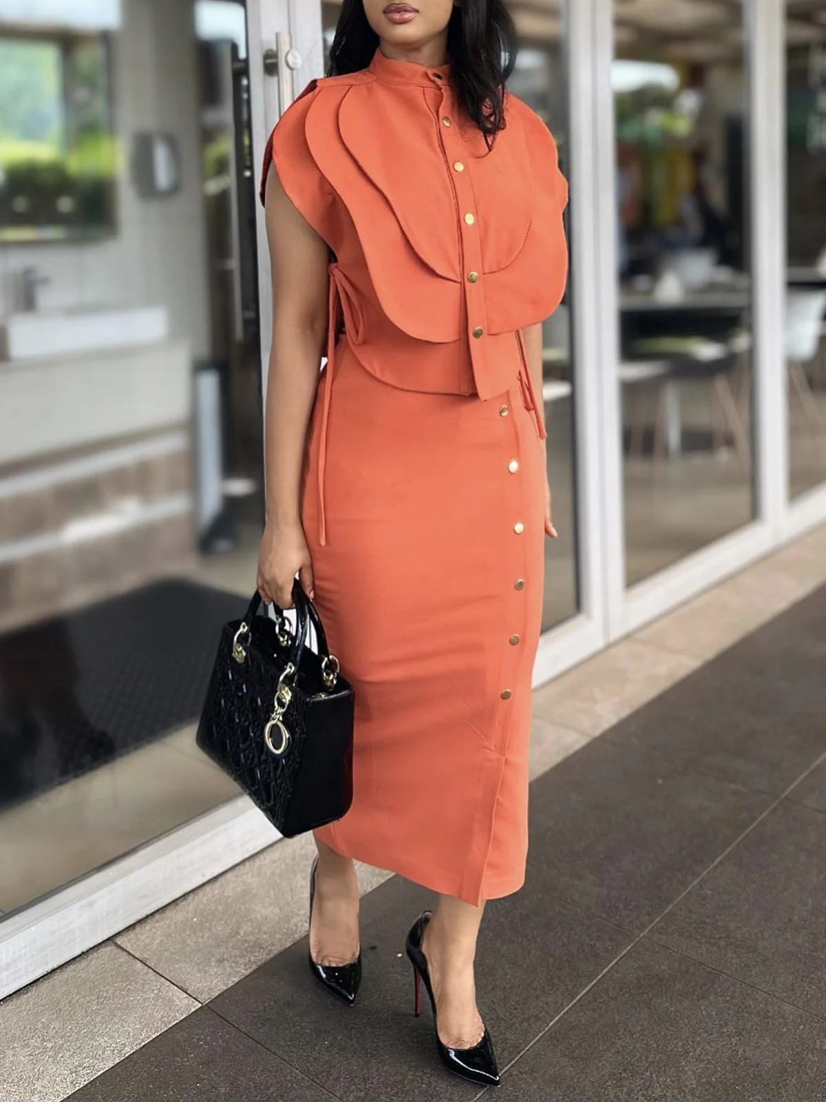 Plain Stand Collar Regular Fit Urban Blouse