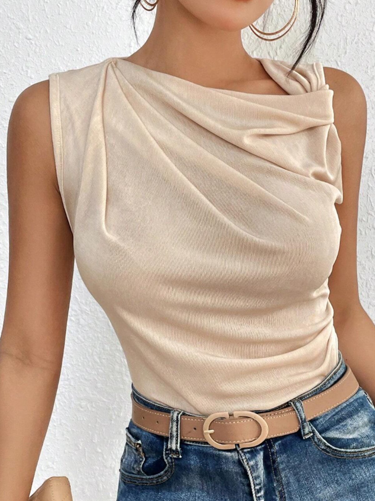 Daily Plain Sleeveless Ruched Tank Top