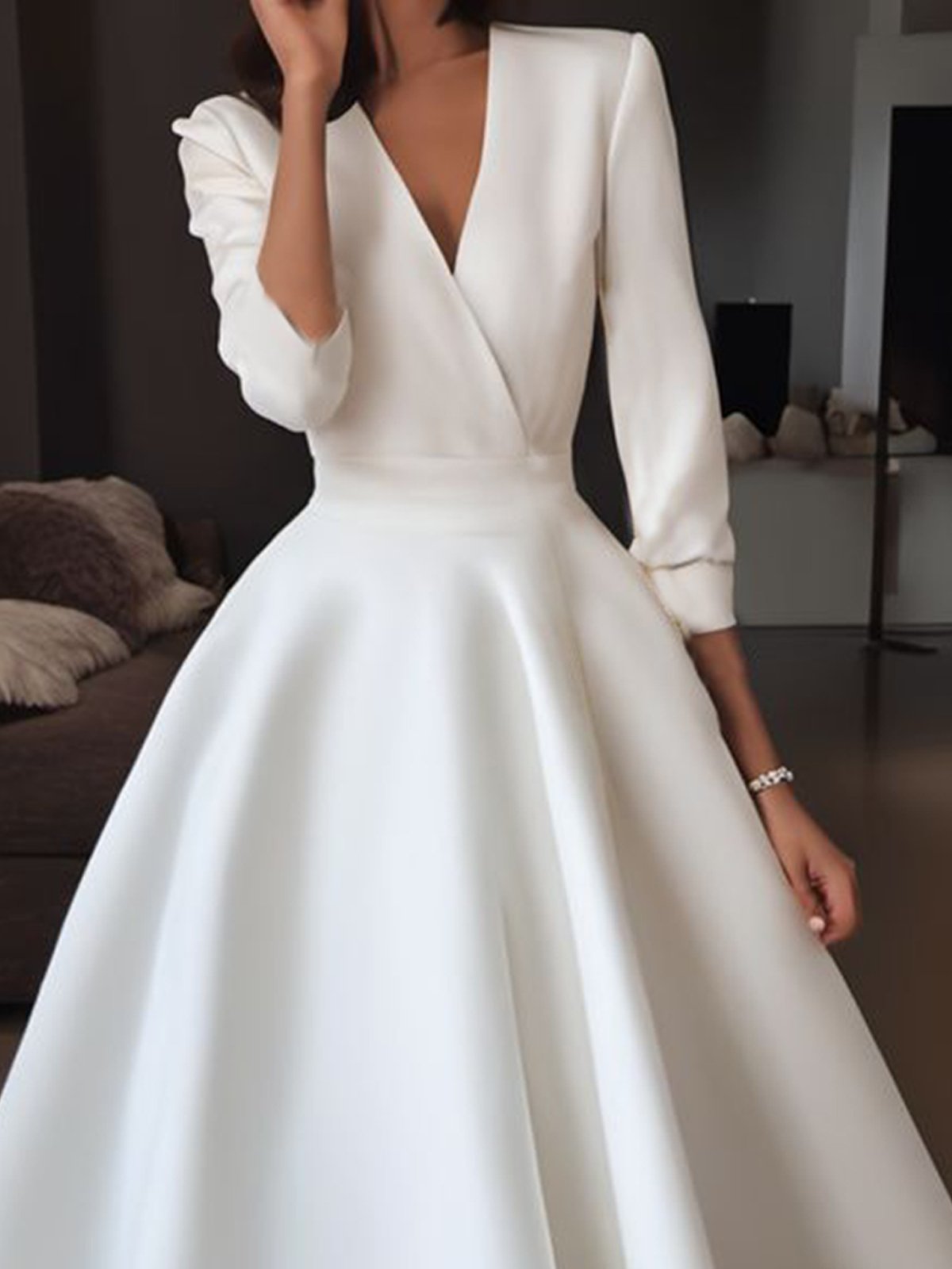 Plain Elegant Regular Fit V Neck Dress | stylewe