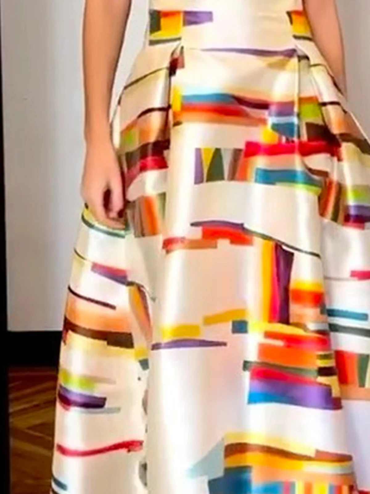 Boat Neck Regular Fit Abstract Elegant Maxi Dress With No Brooch