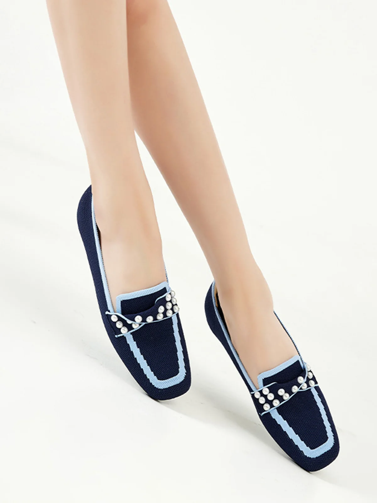 Elegant Imitation Pearl Breathable Mesh Fabric Loafers
