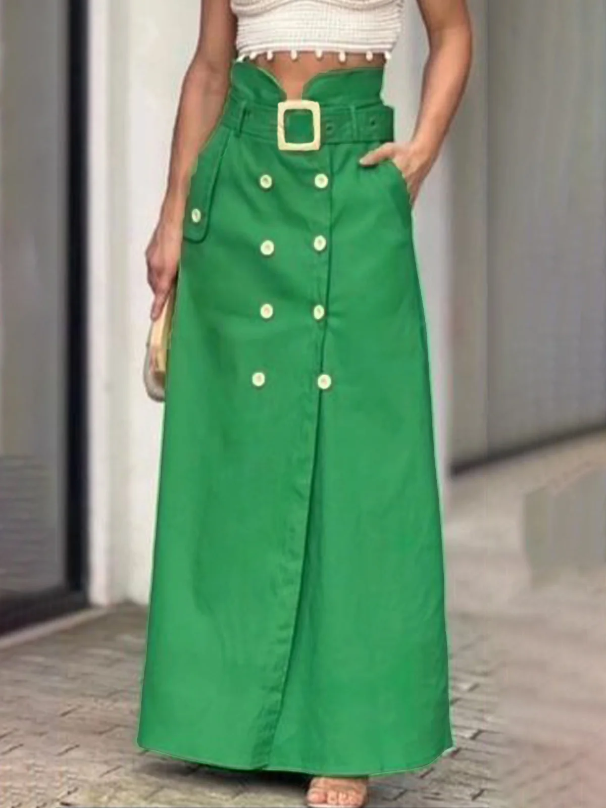 Plus Size Casual Regular Fit Plain Skirt With Belt