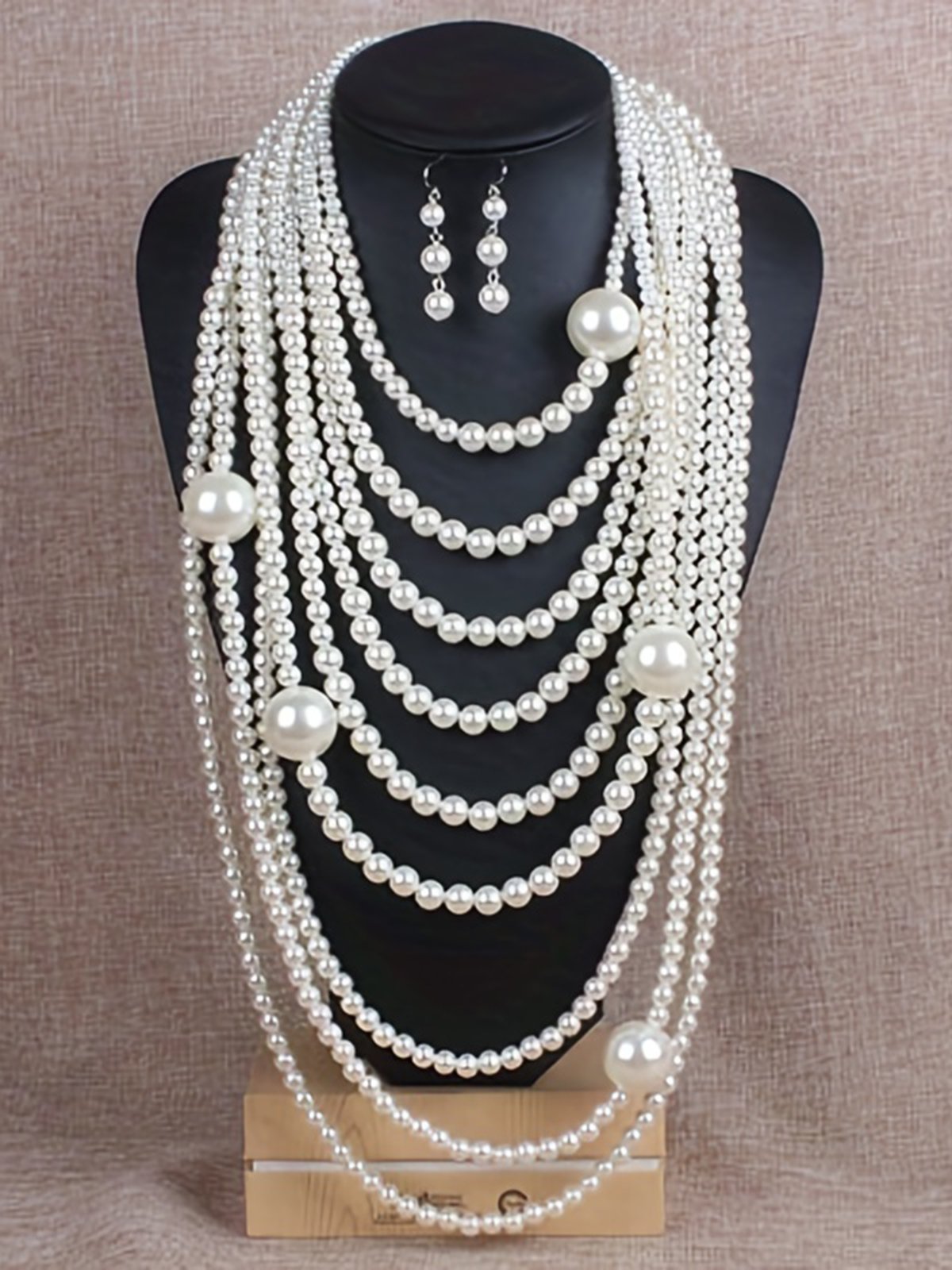 Elegant Jewelry Set Faux Pearl Handmade Beaded Multilayer Necklace And Earrings