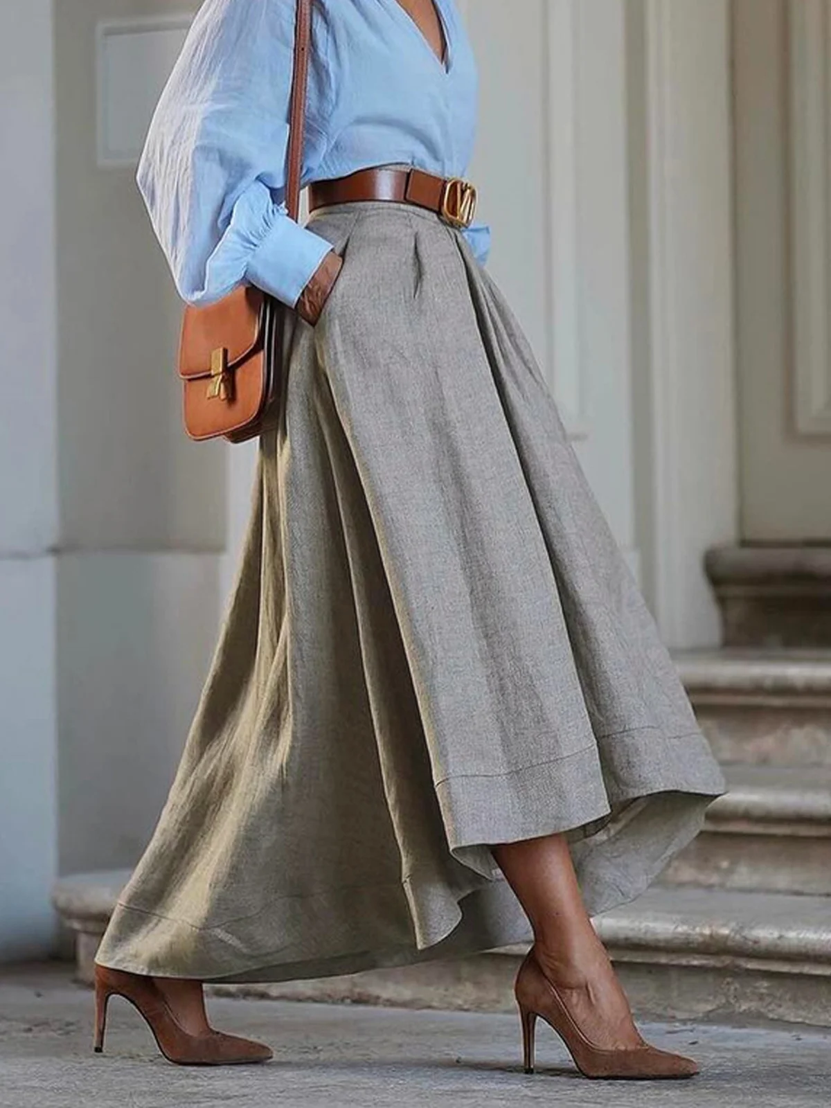 Elegant Regular Fit Linen Midi Skirt