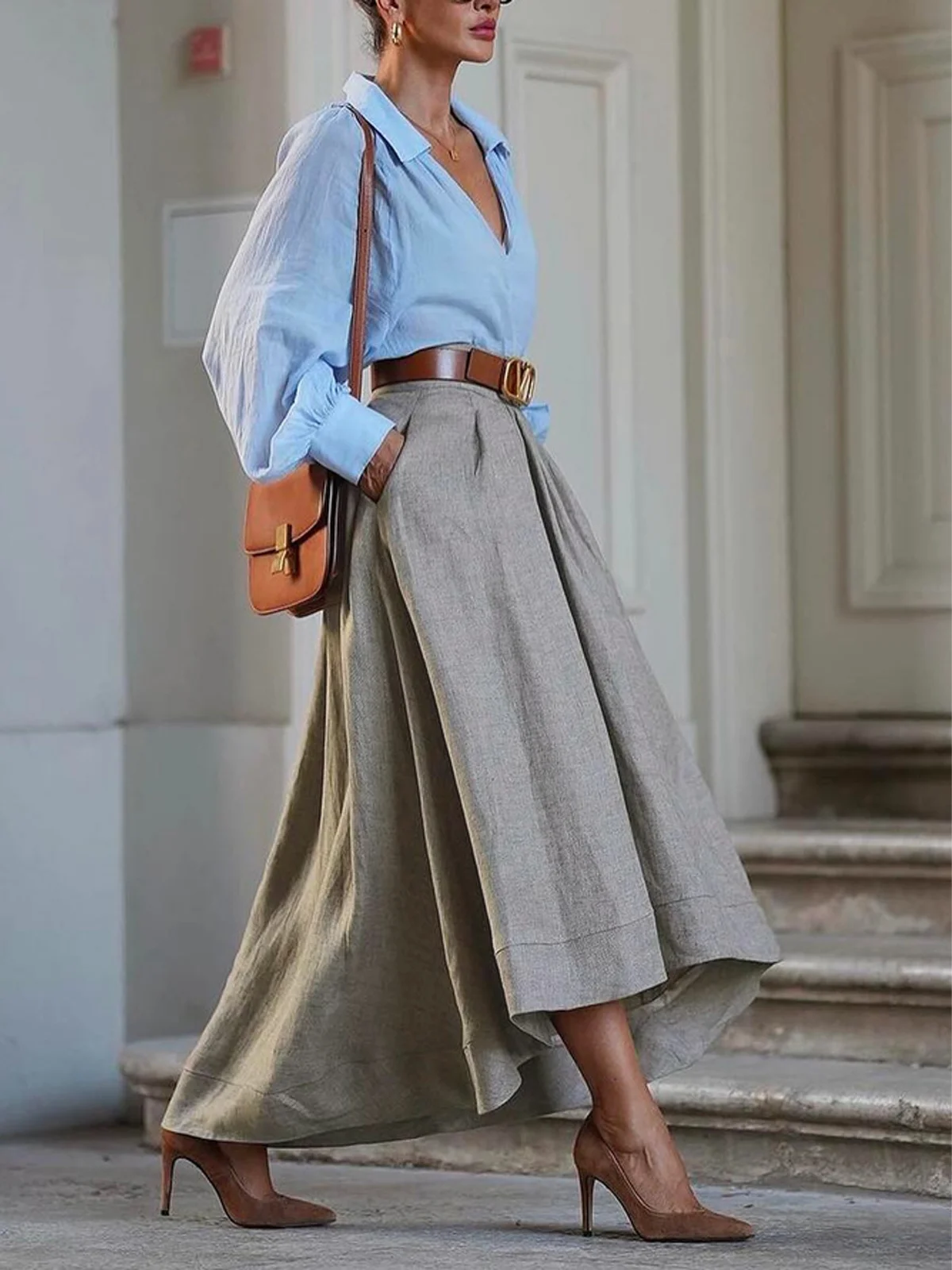 Elegant Regular Fit Linen Midi Skirt