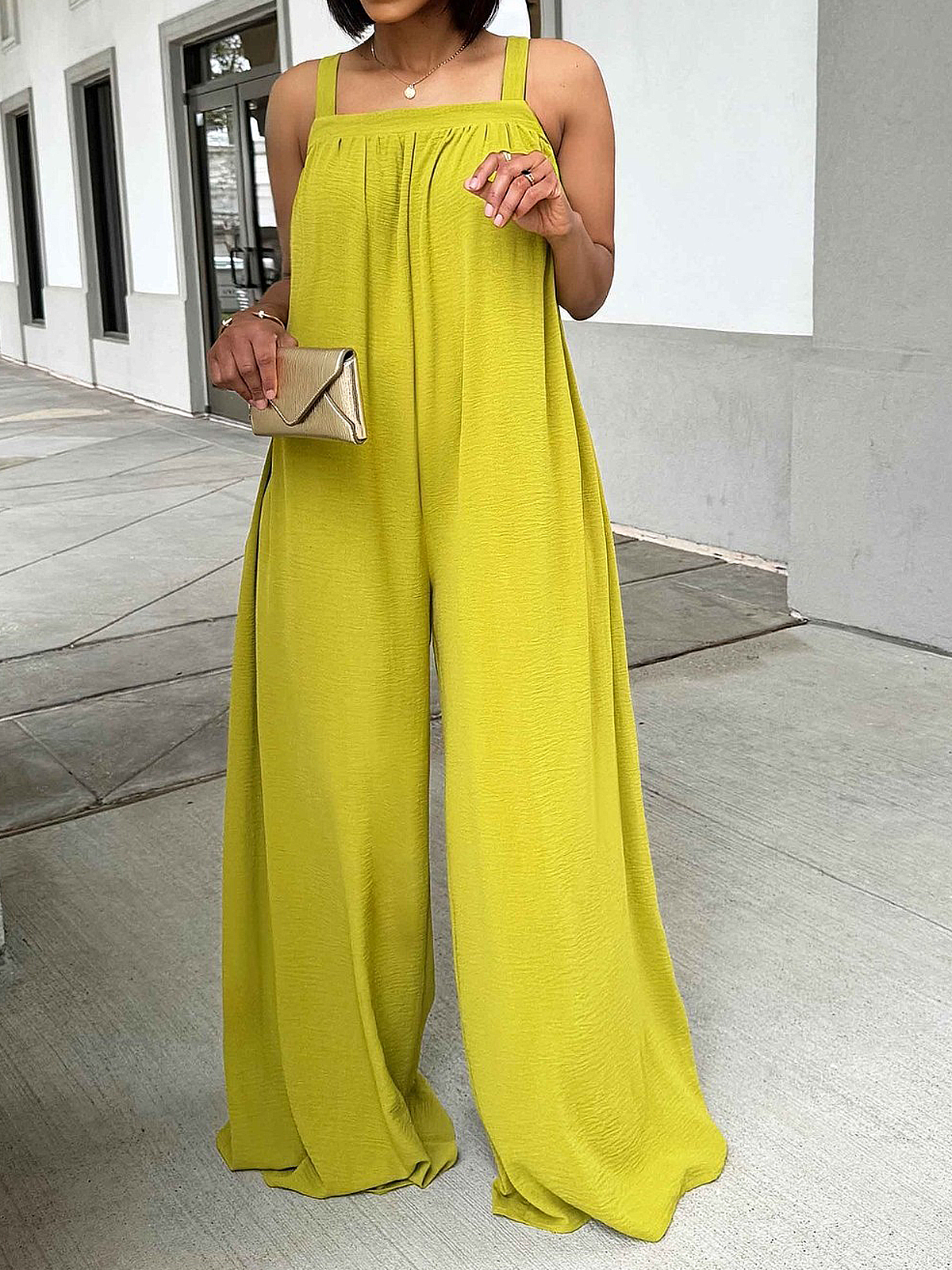 Square Neck Sleeveless Plain Loose Vacation Jumpsuit