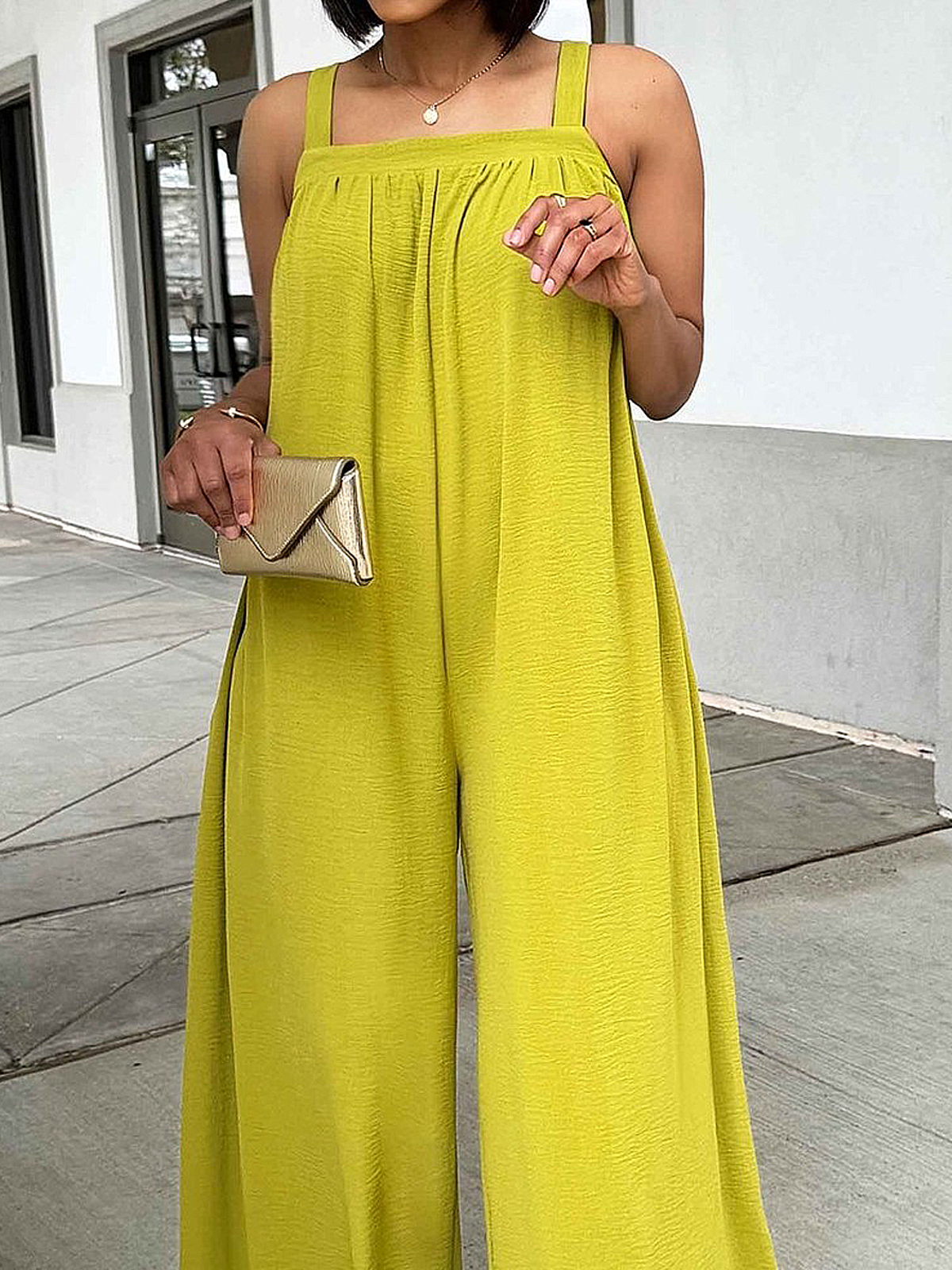 Square Neck Sleeveless Plain Loose Vacation Jumpsuit