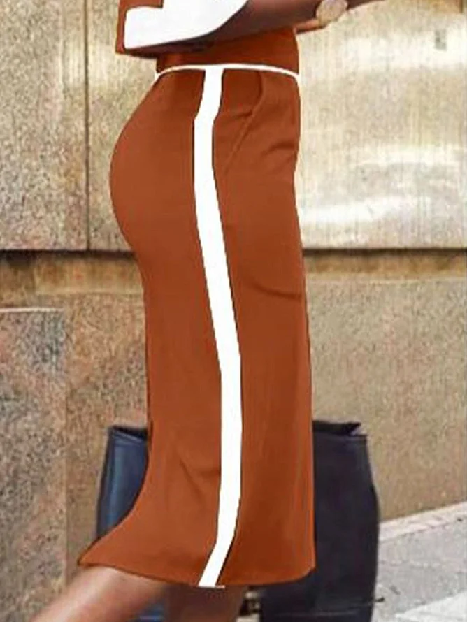 Plus Size Regular Fit Color Block Elegant Midi Skirt