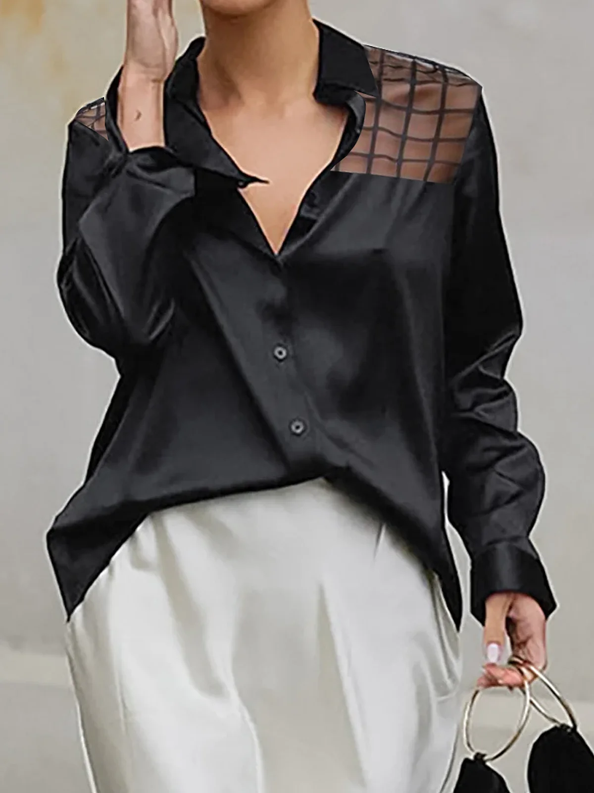 Urban Shirt Collar Long Sleeve Loose Blouse