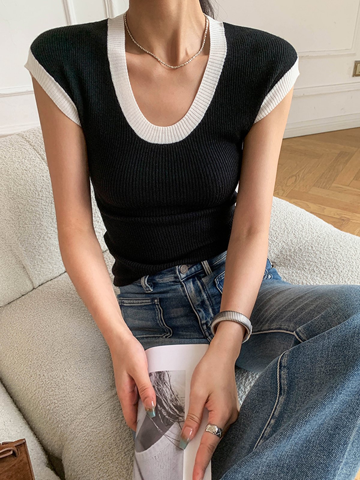 Casual Daily Crew Neck Color Block T-Shirt