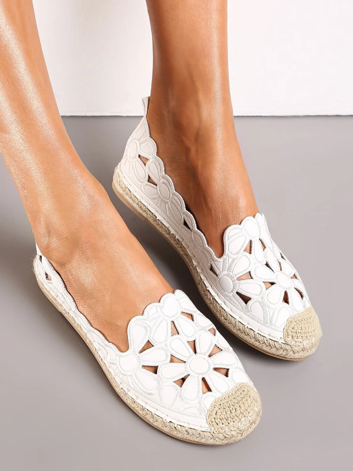 Floral Embroidery,Hollow Out Espadrille Flat Shoes