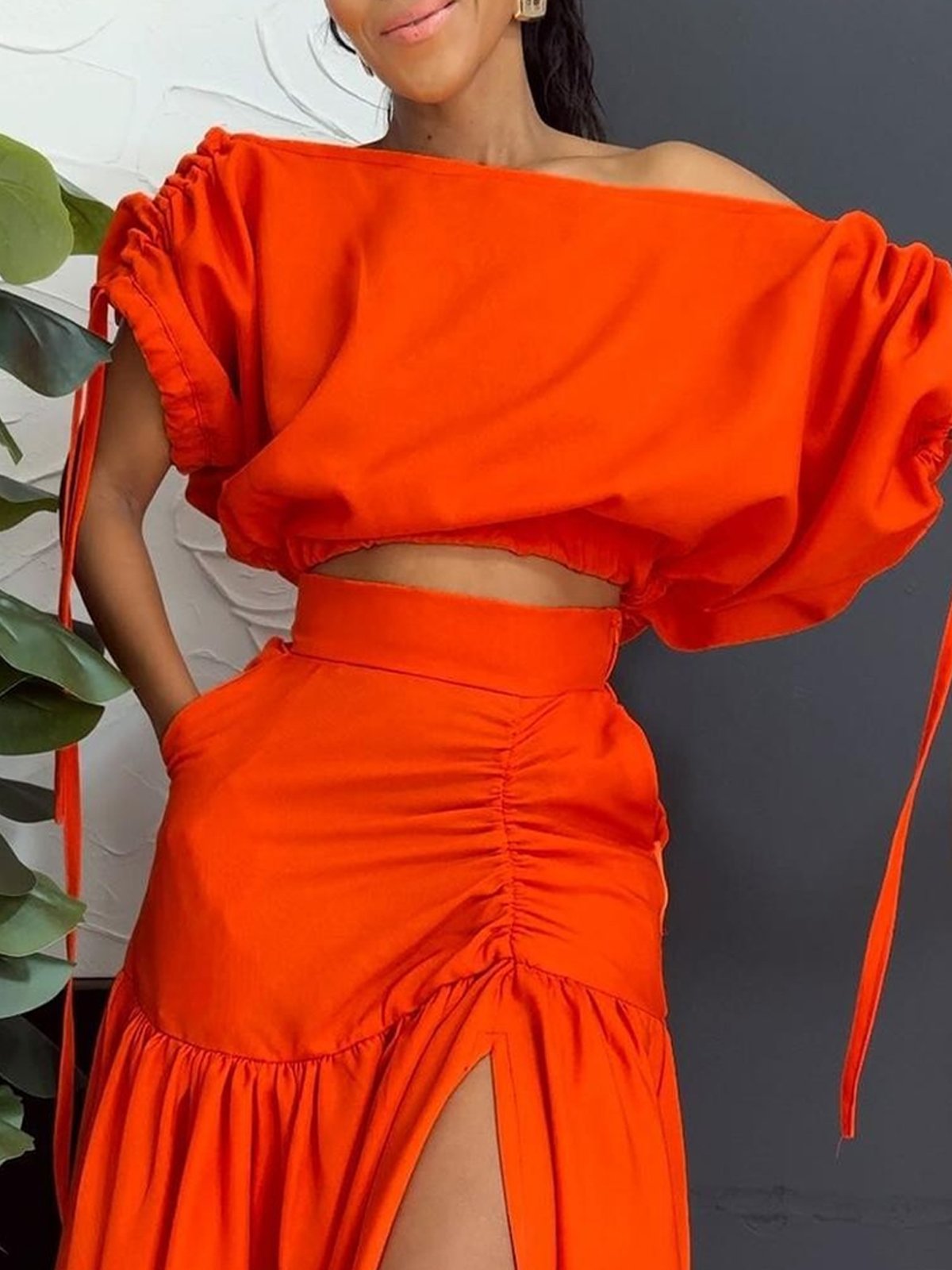 Loose Vacation Boat Neck Linen Plain Shirt