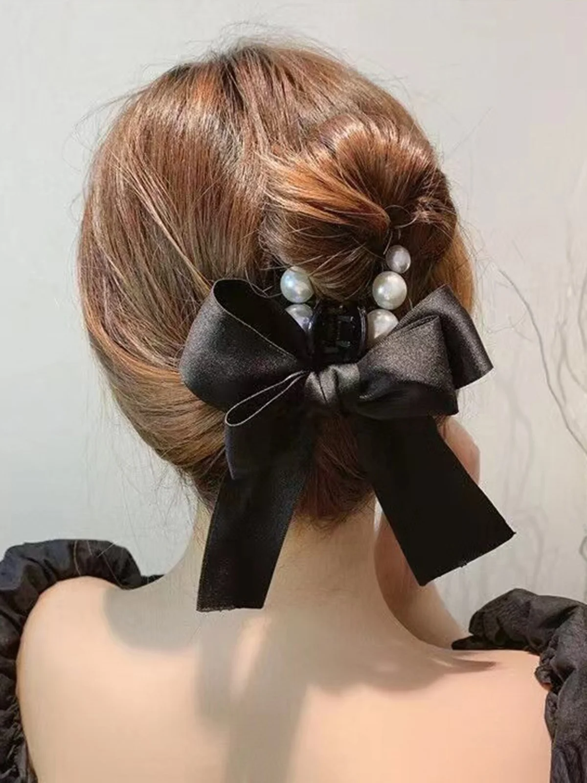 Elegant Imitation Pearl Bowknot Design Shark Hair Claw
