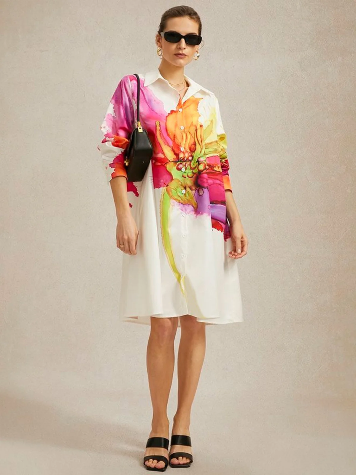 Better Basics Artistic Floral H-Line Shirt Dress