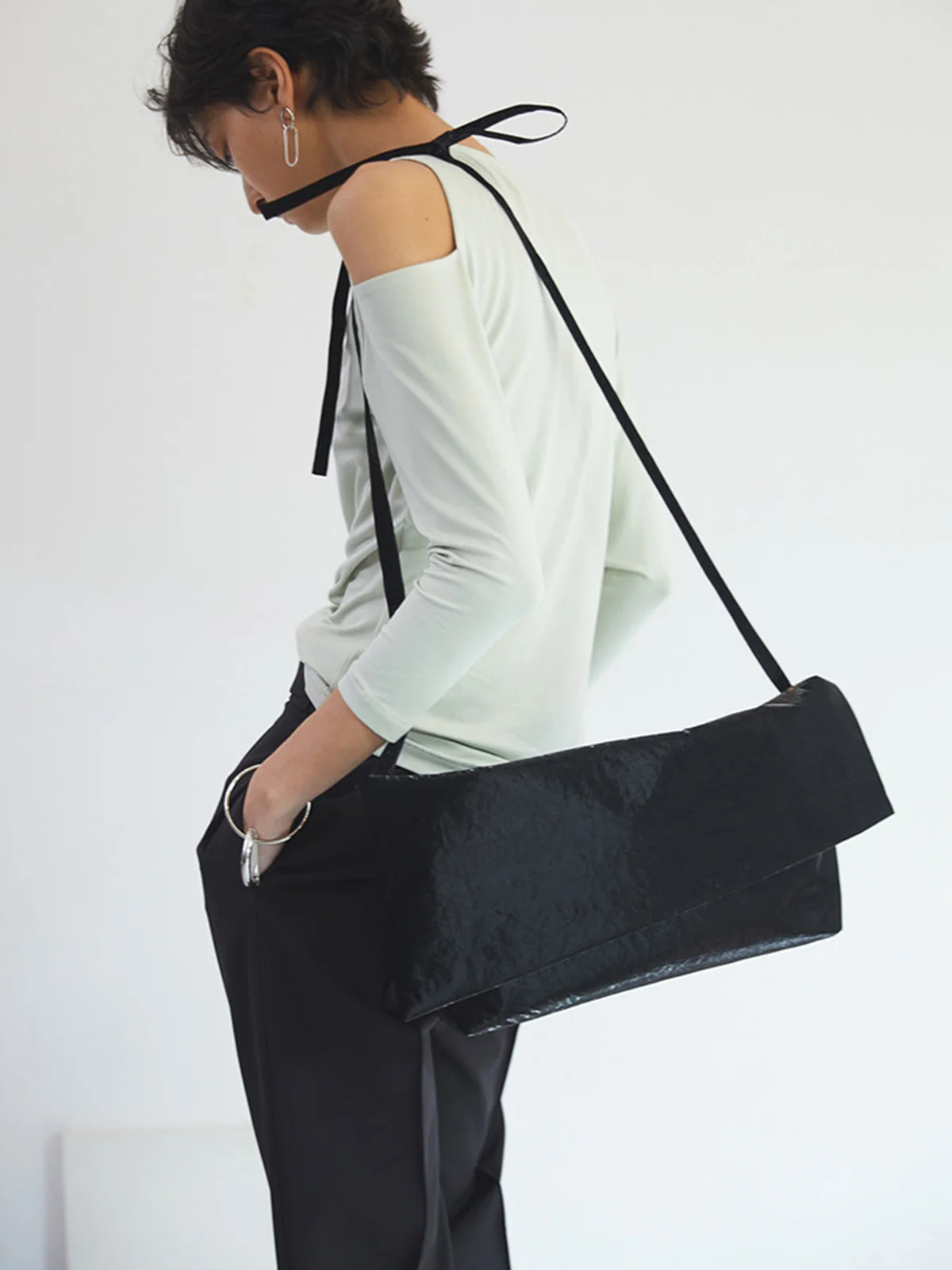 Black Oversized Flap Envelope Clutch Large Capacity Shoulder Bag