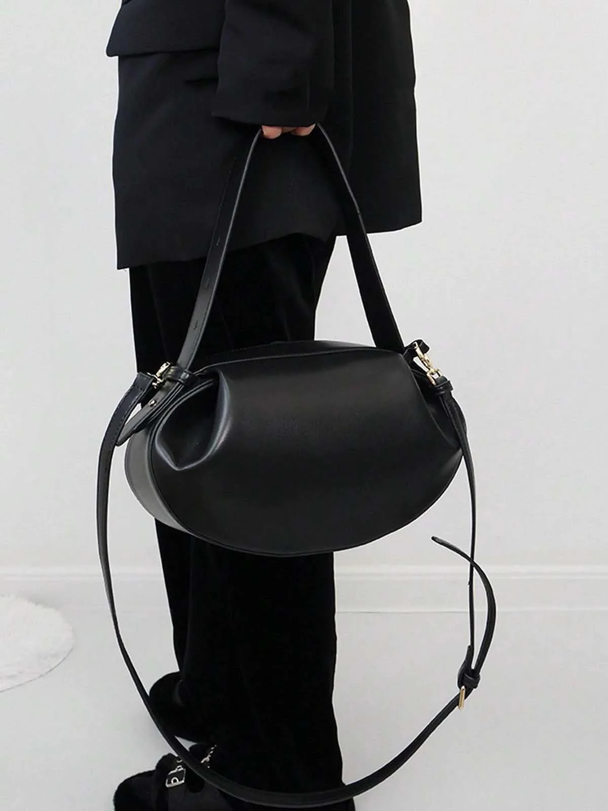 Fashionable Rugby Shaped Handbag Ruched Crossbody Bag