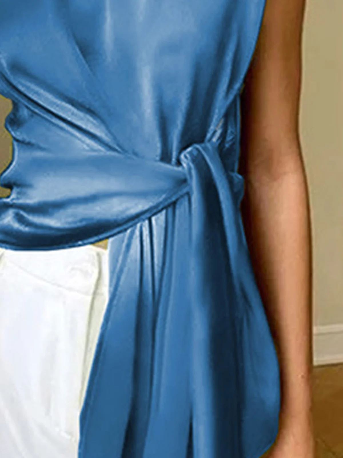 Plain Notched Urban Loose Tank Top