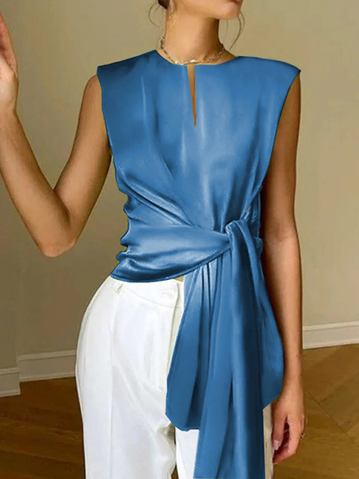 Plain Notched Urban Loose Tank Top