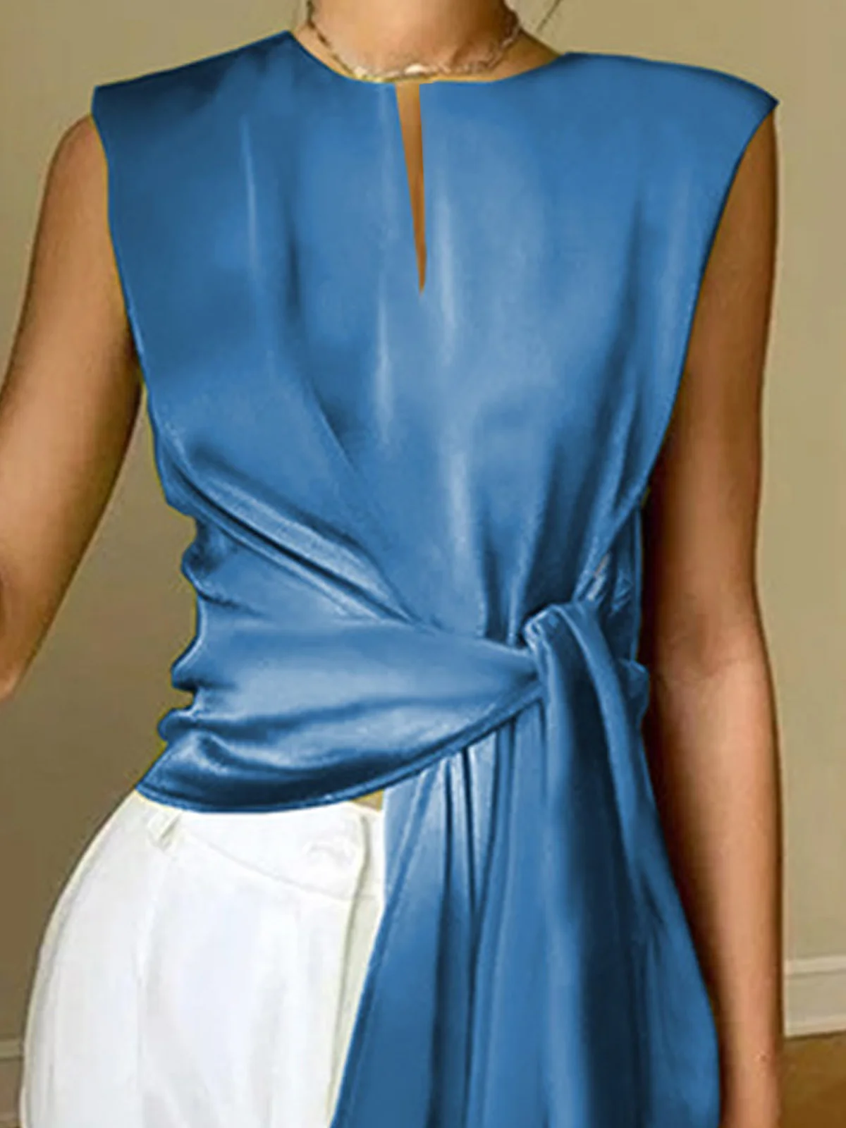 Plain Notched Urban Loose Tank Top