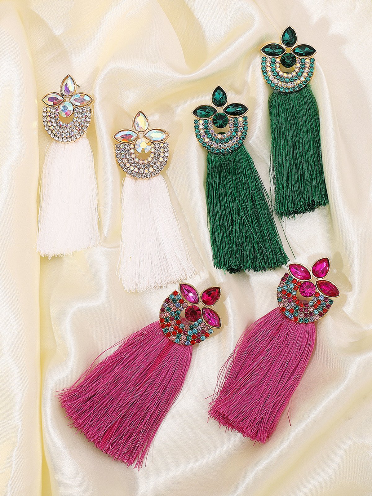 Multicolor Rhinestone Embellished Tassel Earrings