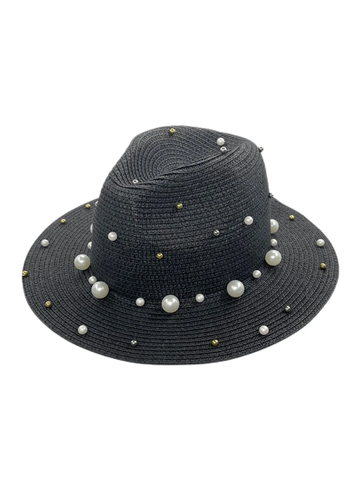 Imitation Pearl Beaded Straw Hat