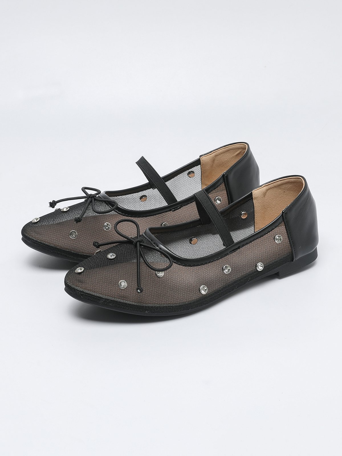 Breathable Mesh Rhinestone Studded Bowknot Mary Jane Flat Shoes