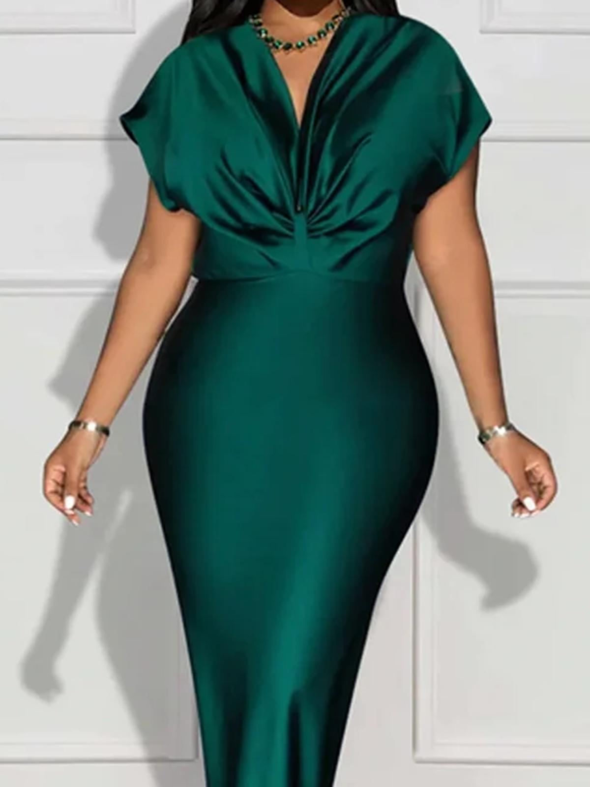 Elegant Regular Fit Short Sleeve Plain V Neck Maxi Dress