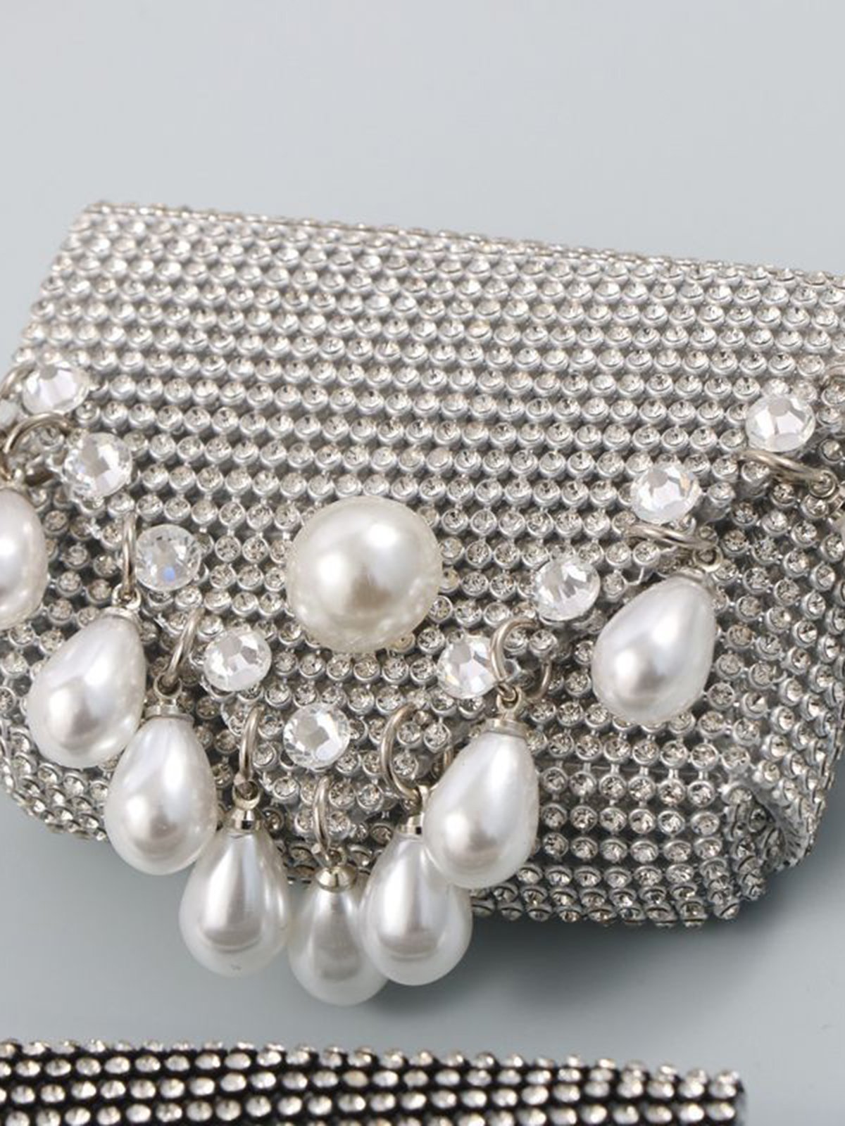 Faux Pearl Fringe Waist Chain Rhinestone Mini Belt Bag