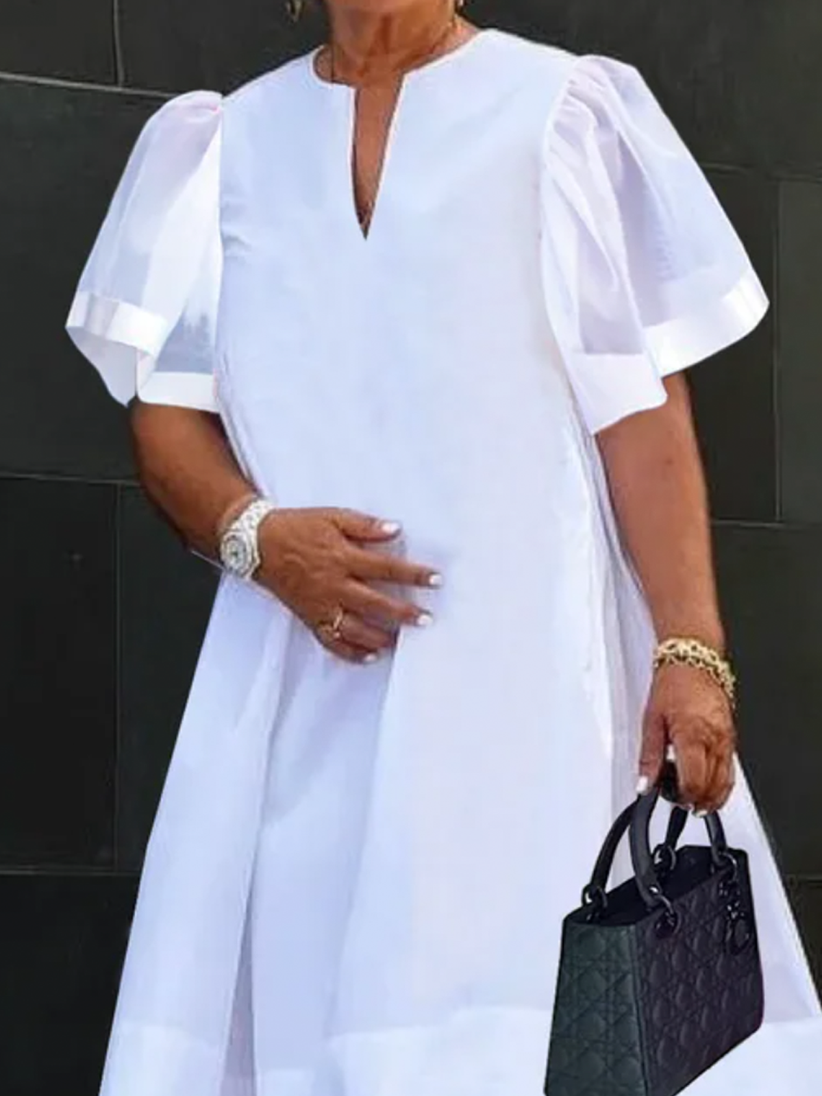 Plus Size Plain Others Loose Short Sleeve Elegant Short Dress