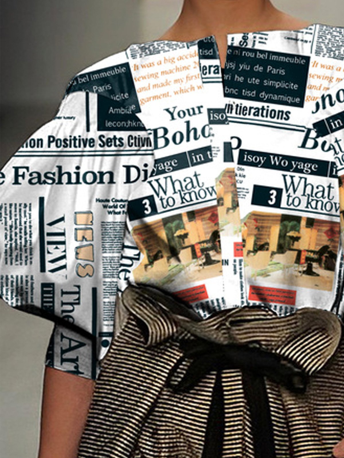 Regular Fit Boat Neck Urban Printing Blouse