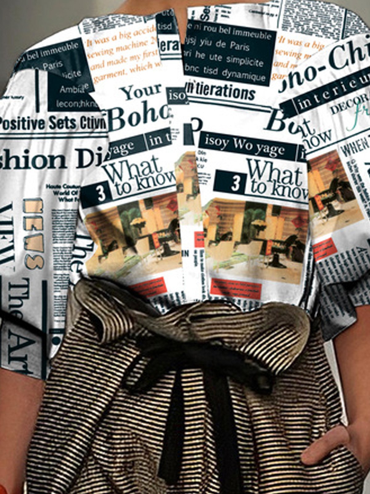 Regular Fit Boat Neck Urban Printing Blouse